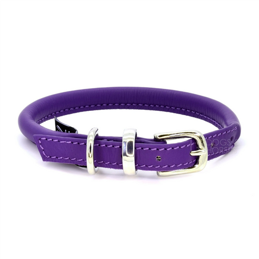 Rolled Soft Leather Dog Collar Purple