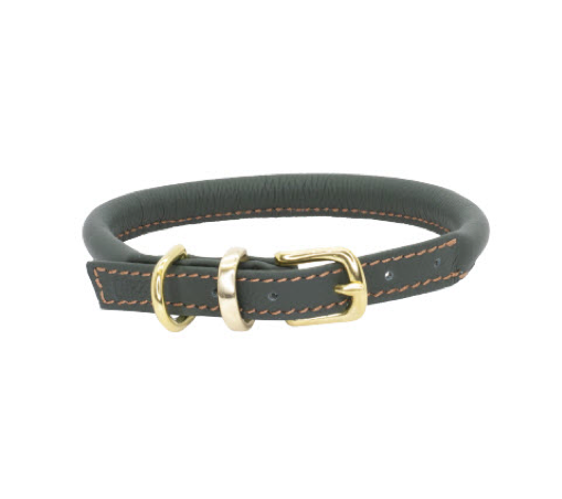 Rolled Soft Leather Dog Collar Racing Green