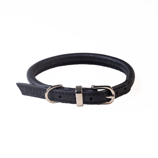 Rolled Soft Leather Collar Black