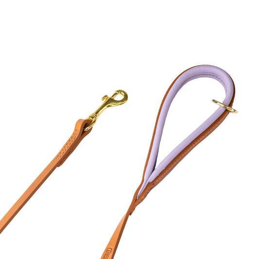 Padded Leather Dog Lead Lilac