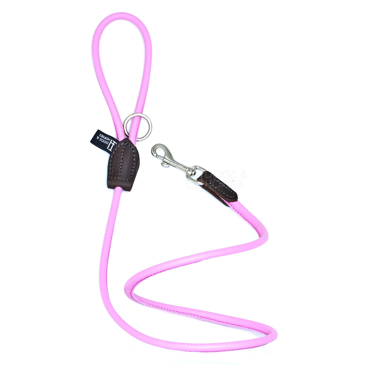 Rolled Soft Leather Dog Lead Pink